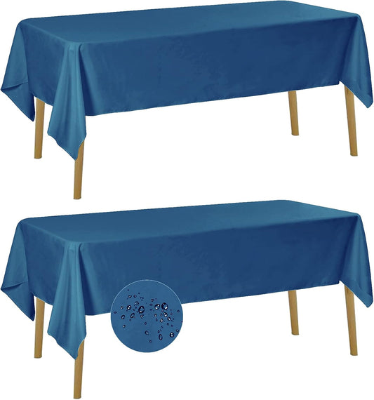 Fokitut 2 Pack Waterproof Rectangle Tablecloth, 60x102 Inch, Stain Resistant and Wrinkle Polyester Table Cloth, Fabric Table Cover for Kitchen Dining, Wedding, Party, Holiday Dinner-Mediterranean Blue