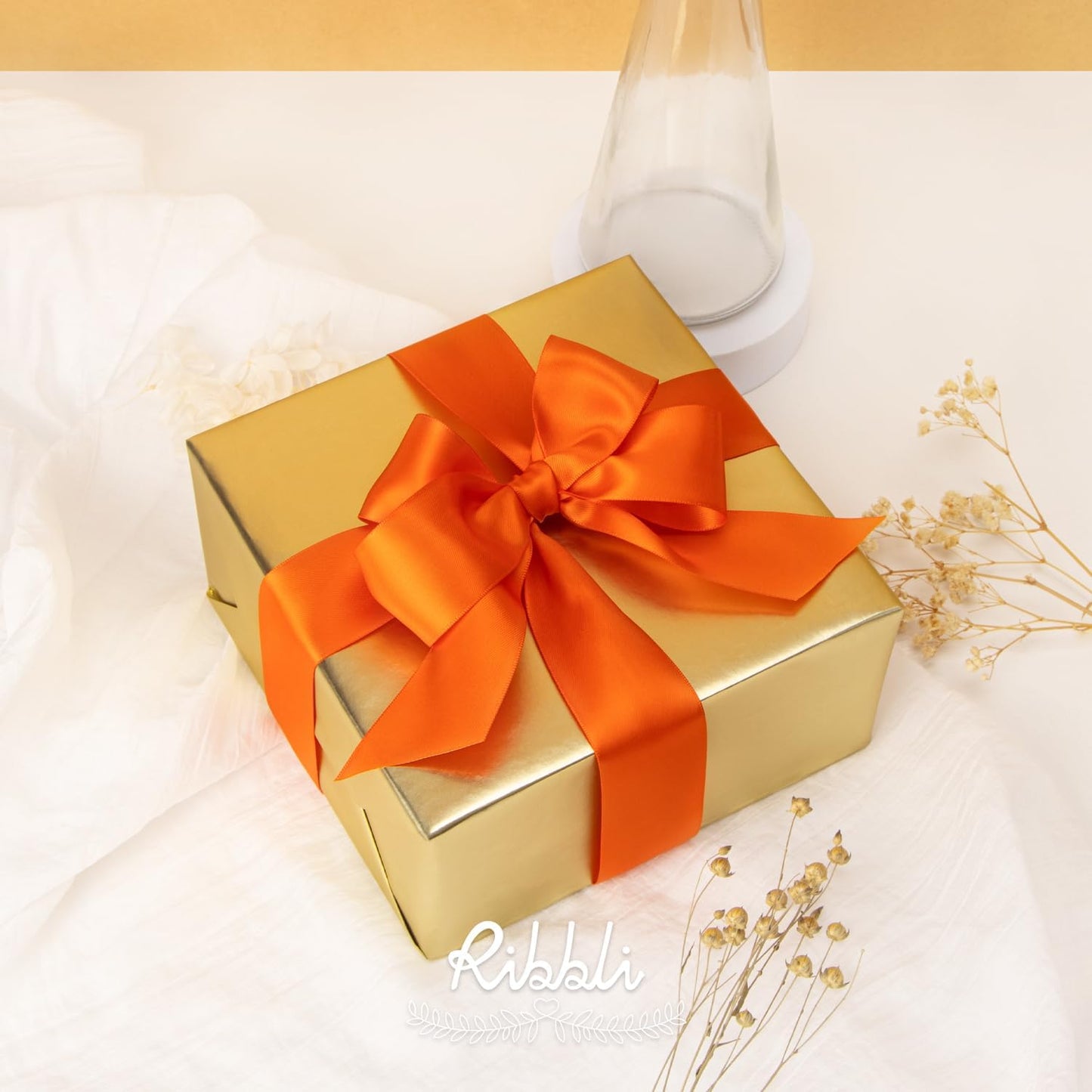 Ribbli Torrid Orange Double Faced Satin Ribbon,1-1/2” x Continuous 25 Yards,Use for Bows Bouquet,Gift Wrapping,Wedding Decoration