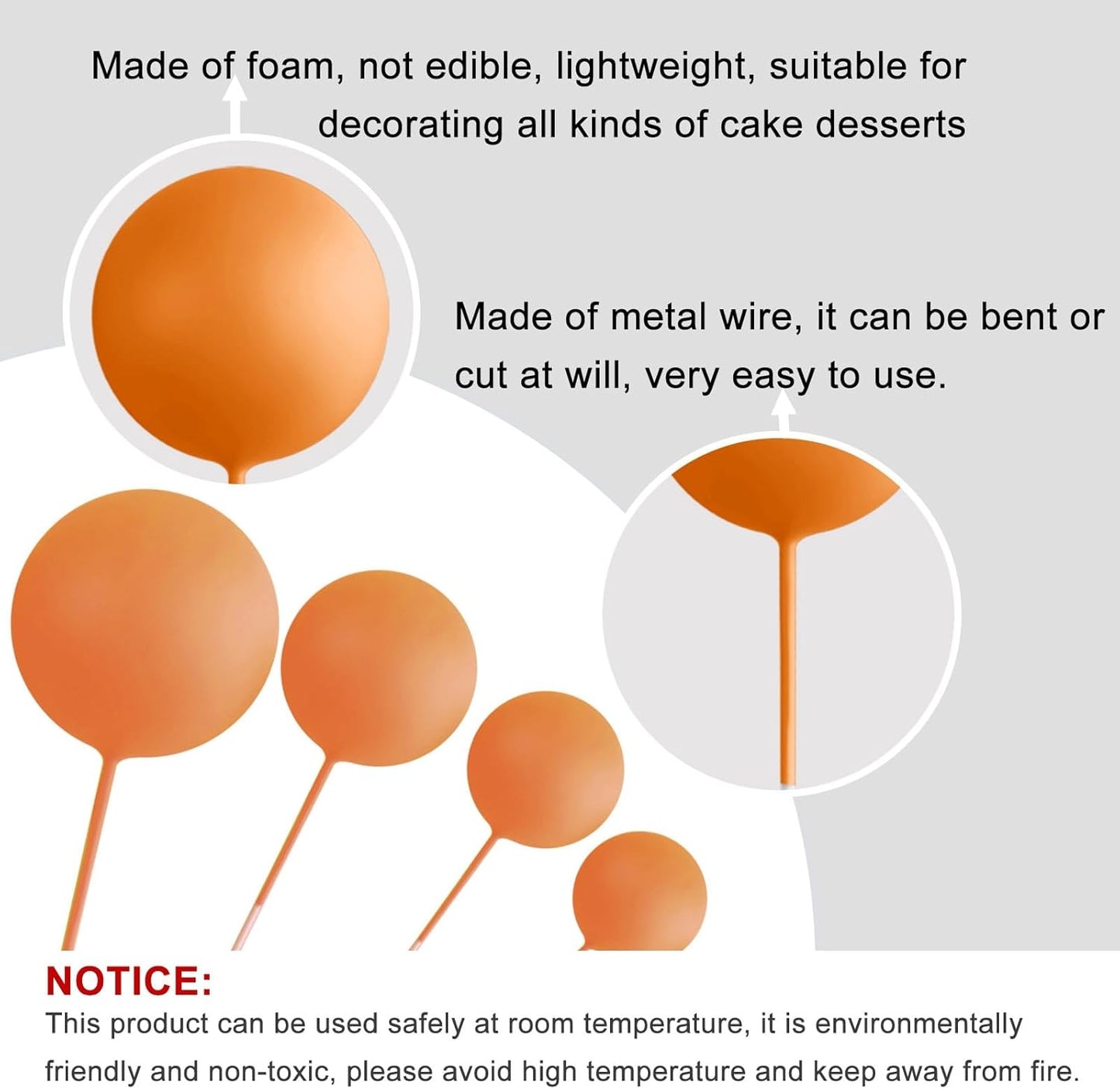 ASTARON 20 Pcs Ball Cake Topper Decorations Mini Balloons Cake Topper Sticks Orange Balls Cake Picks Cake Topper Balls Cake Decorations for Halloween Birthday Cake Decorations