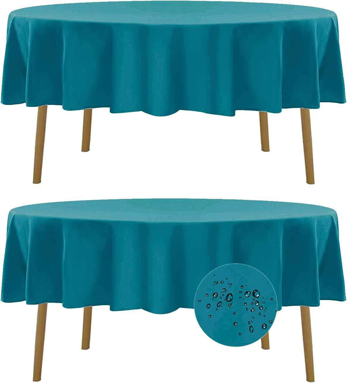 Fokitut 2 Pack Waterproof Round Tablecloth, 90 Inch, Stain Resistant and Wrinkle Polyester Table Cloth, Fabric Table Cover for Kitchen Dining, Wedding, Party, Holiday Dinner-Caribbean Blue