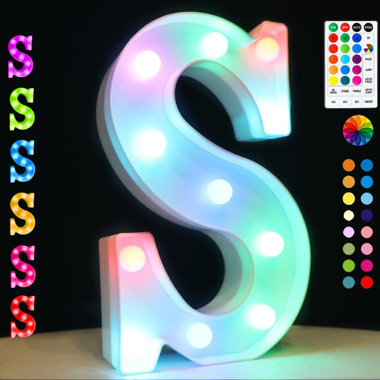 Light Up Colorful LED Marquee Letter lights, 18 Colors Changing Alphabet Letters Sign with Remote Timer for Night Light Girls Bedroom Wedding Birthday Party Lamp Christmas Home Bar Decor- Colorful S