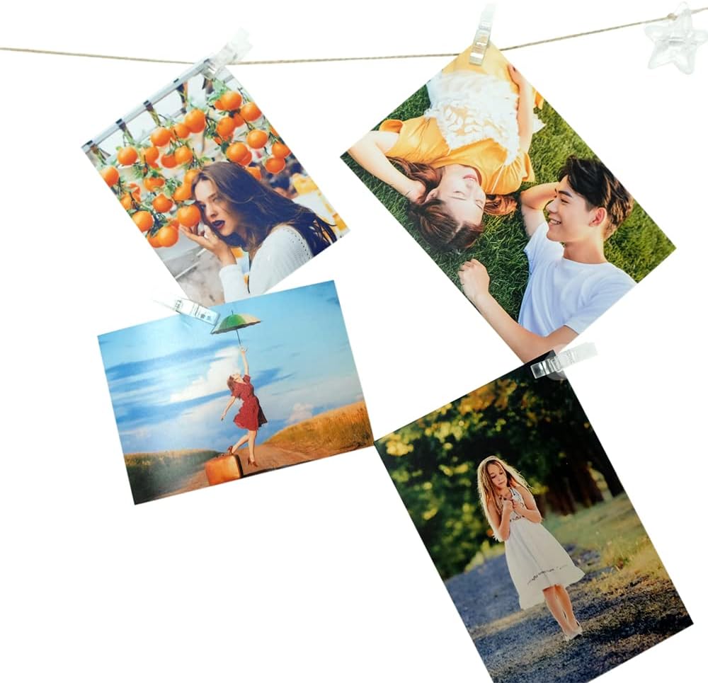 100pcs Photo Clips Mini Clothespins for Photo Wall Hanging Dorm Decor Picture Polaroid Kids Artworks Display with 98ft Twine String & Mini Wall Mount Non-Mark Hooks