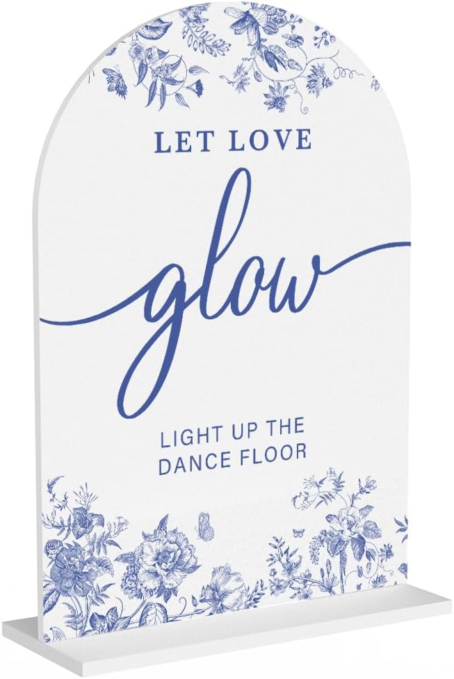 Acrylic Wedding Signs, Dusty Blue Wedding Decor, Blue Weddings Decor, Let Love Glow Signs for Reception, Modern Calligraphy Arch Acrylic Table Top Sign for Weddings Parties Dinners (White)