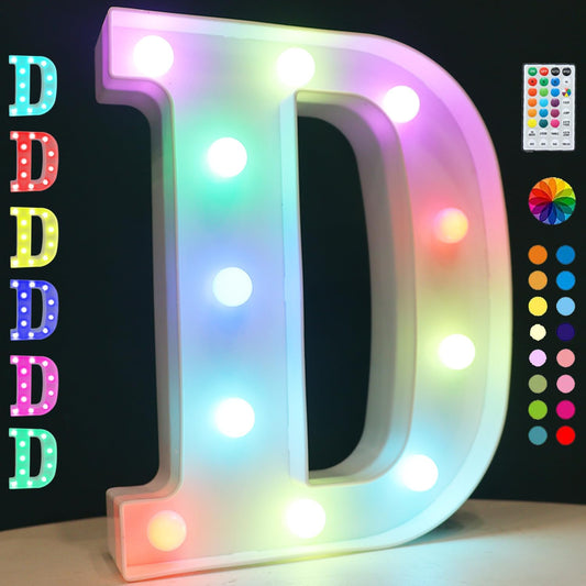 Light Up Colorful LED Marquee Letter lights, 18 Colors Changing Alphabet Letters Sign with Remote Timer for Night Light Girls Bedroom Wedding Birthday Party Lamp Christmas Home Bar Decor- Colorful D