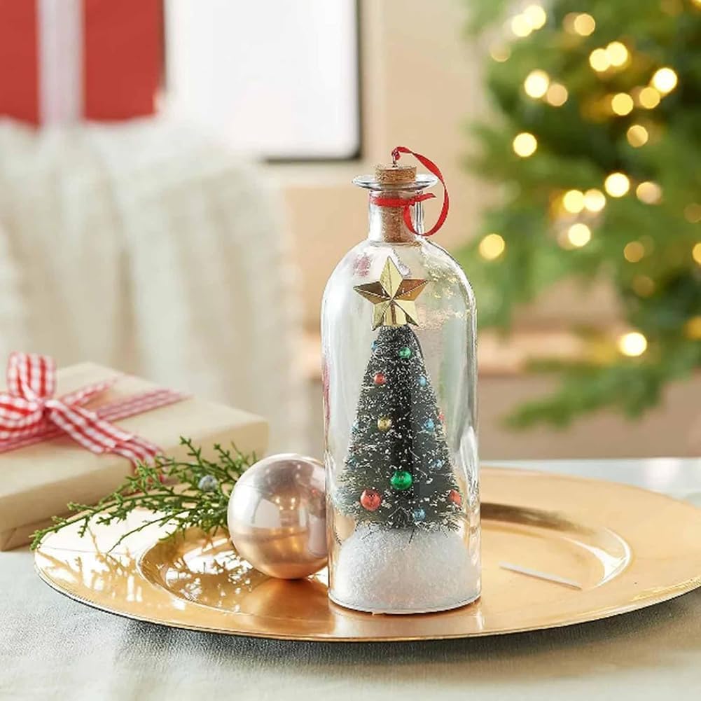 Christmas Tree Message in a Bottle, Recordable Christmas Tree Voice Message Bottle Ornament for Tabletop, Holiday Memories, Snowy Scene in Nostalgic Bottle, Christmas Trees Decoration Gift (1 pcs)
