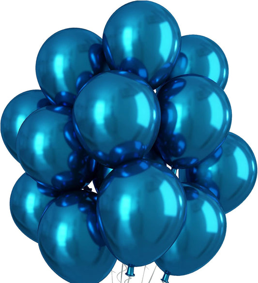 KEPMOV Chrome Blue Balloons 12 Inch, 30pcs Double-Layered Metallic Light Blue Balloons for Birthday Wedding Graduation Party Decoration Supplies