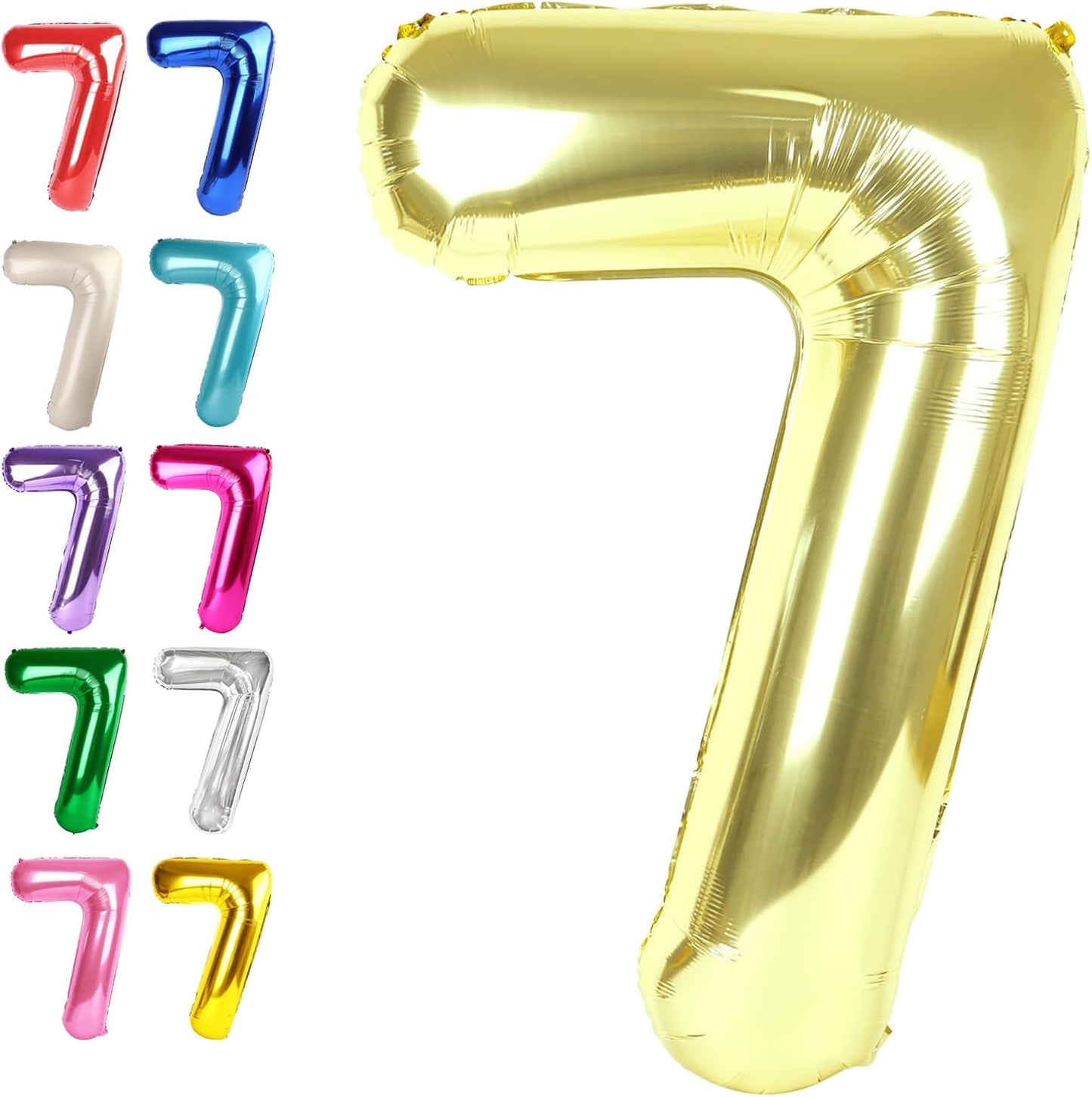 Digital Number 7 Champagne Gold Birthday Balloon 40 Inch, Foil Balloons for 7 17 27 70 77 Party Decorations Supplies, Light Gold Mylar Numbers Balloon for Seven Wedding Anniversary