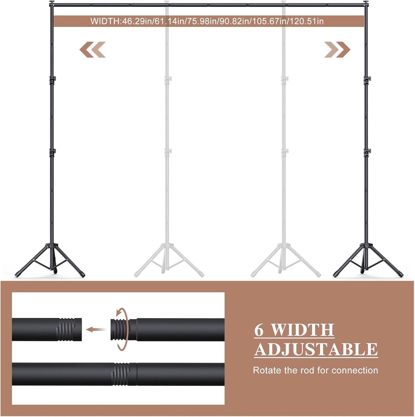 Backdrop Stand 10×8ft (W×H) Adjustable Backdrop Support Ground Kit Photography Photo Shoot Backdrop Stand for Parties with Sandbags, Spring Clips, Carrying Bag