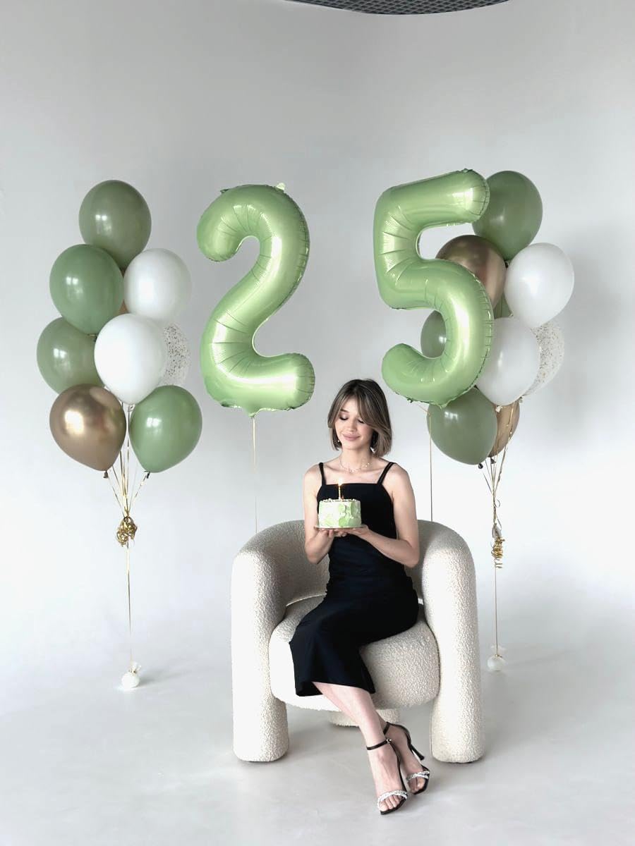 Helium Foil Sage Green Number 8 Balloon 40 Inch, Mylar Eight Numbers 8 18 28 38 48 58 80 88 Birthday Balloons, Oliver Green Women Men Anniversary Graduations Party Supplies