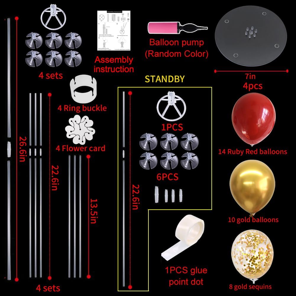 TONIFUL Red and Gold Balloon Stand Kit with Balloons for 2025 Graduation,Christmas,Wedding,Anniversary,Chinese New Year,Birthday Party Decorations,New Years 2025 (4 Set)