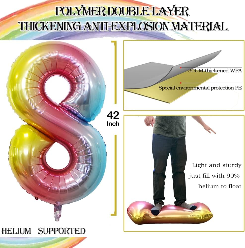 GOER Number 28 Balloons for 28th Birthday Party Decorations,42 Inch Jumbo Foil Helium 82 Balloons for 82nd Birthday Party Decoration (Rainbow)