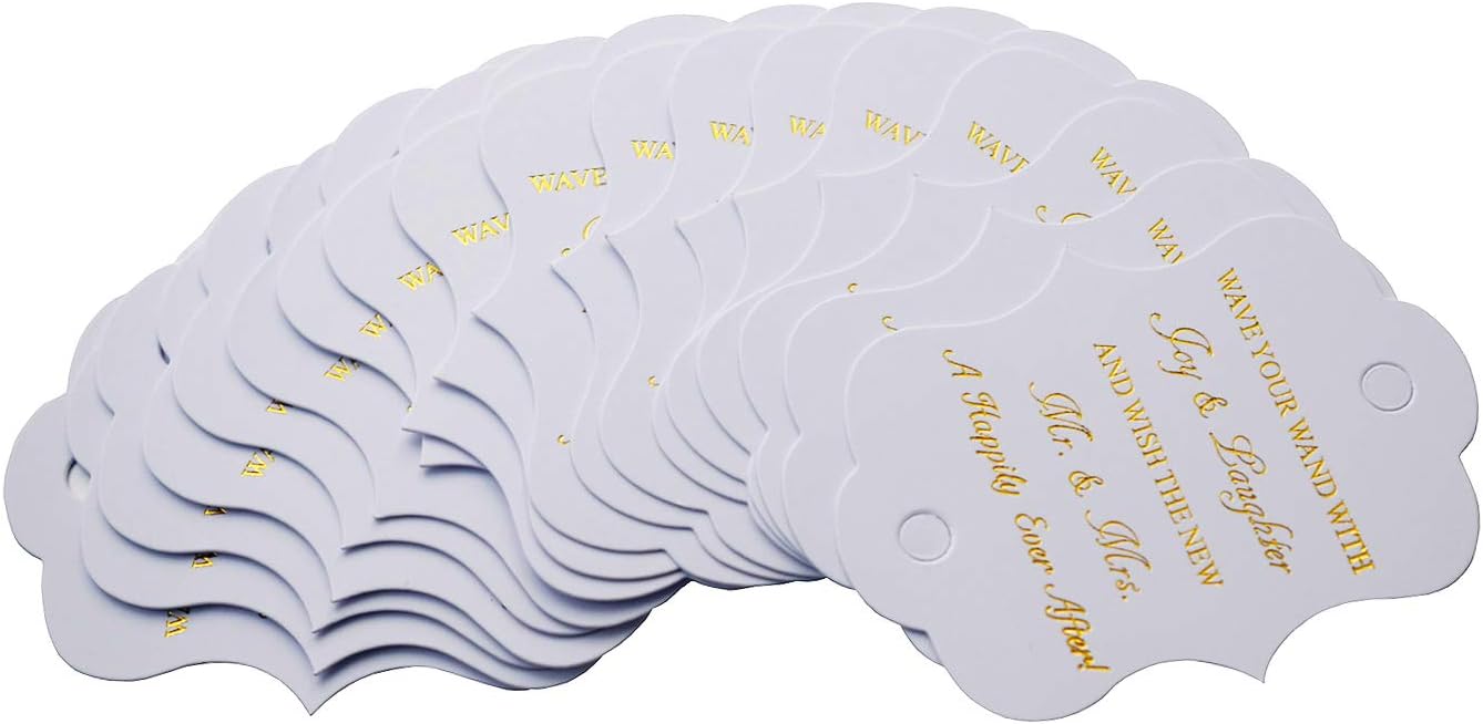 Kingsnow 100 Pack Wedding Ribbon Wand Favor Tags, Ribbon Wands Send Off Tag Exit Wand Tags for Wedding Wands