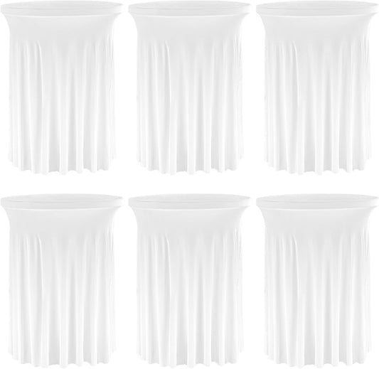 6 Pack Round Cocktail Tablecloth 32"x 43" Spandex Cocktail Table Skirt, Washable Stretch Fitted Table Covers for High Top Bar,Wedding,Party,Events (White)