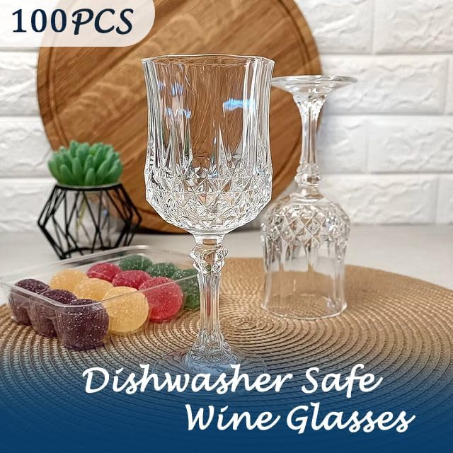 Plastic Wine Glasses，Plastic Goblets Vintage Style Cordial Drinking Glasses for Wedding Reception, Grand Event Party Supplies (100, transparent)