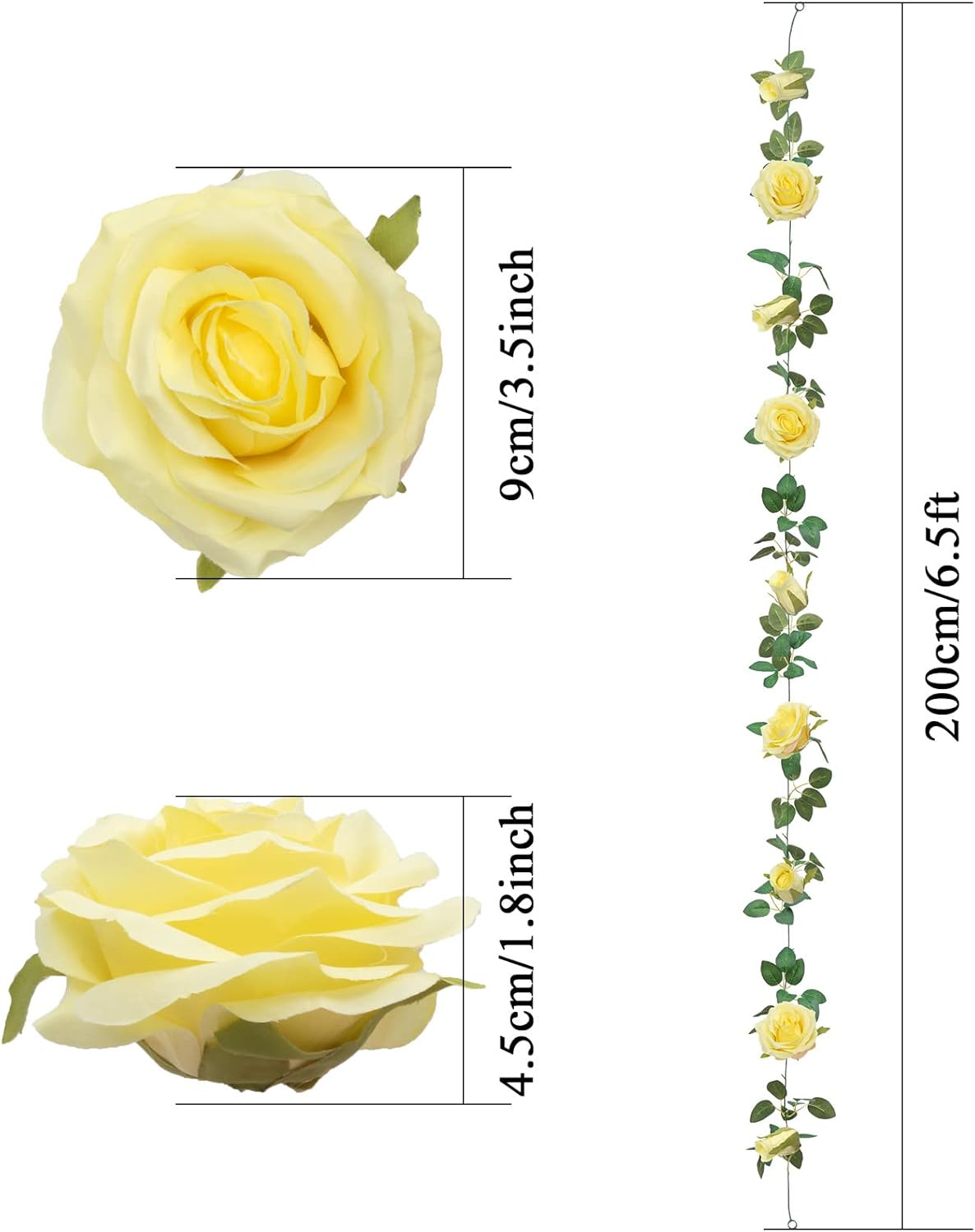 U'Artlines 3 Pack Artificial Yellow Rose Vines Floral Garlands Total 19.5 Ft Fake Vine Silk Flower Garland for Indoor Outdoor Home Wedding Arch Garden Wall Decoration