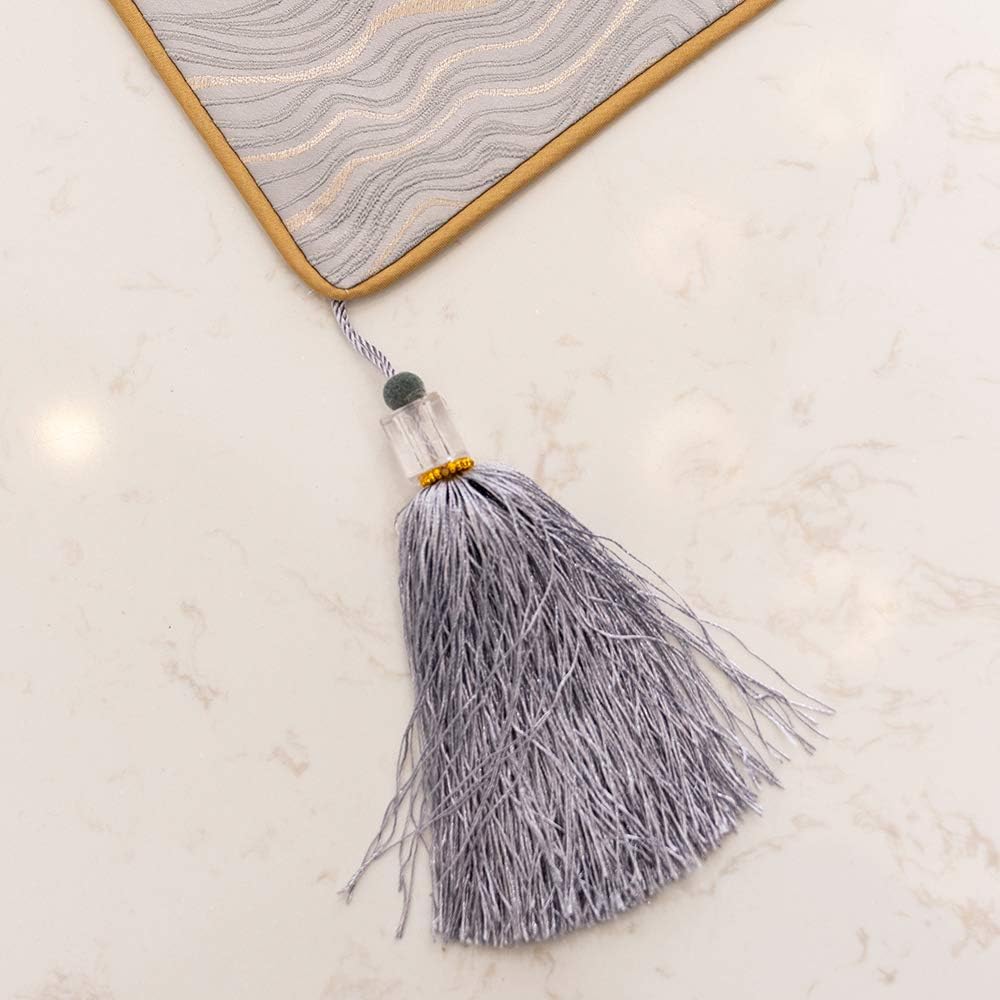 Avigers 12 x 59 Inch Decorative Luxury Abstract Striped Silver Gray Table Runners with Tassels for Home Living Room Bedroom Art Decor Wedding