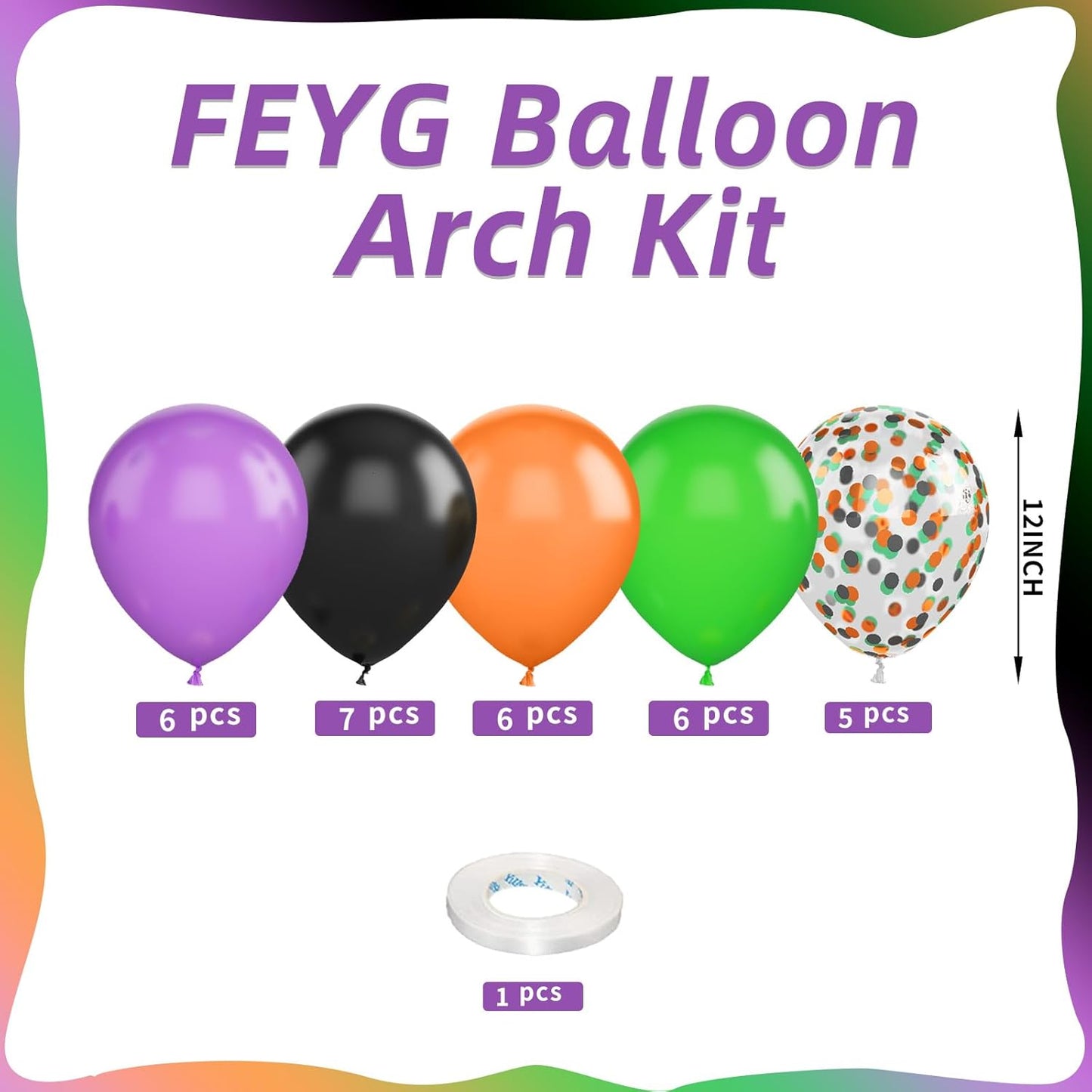 Purple Green Orange Balloons Set, 12inch Halloween Ballons Black Balloon Confetti Purple Green Orange Balloons For Girls Birthday Baby Shower Bridal Halloween Party Decorations