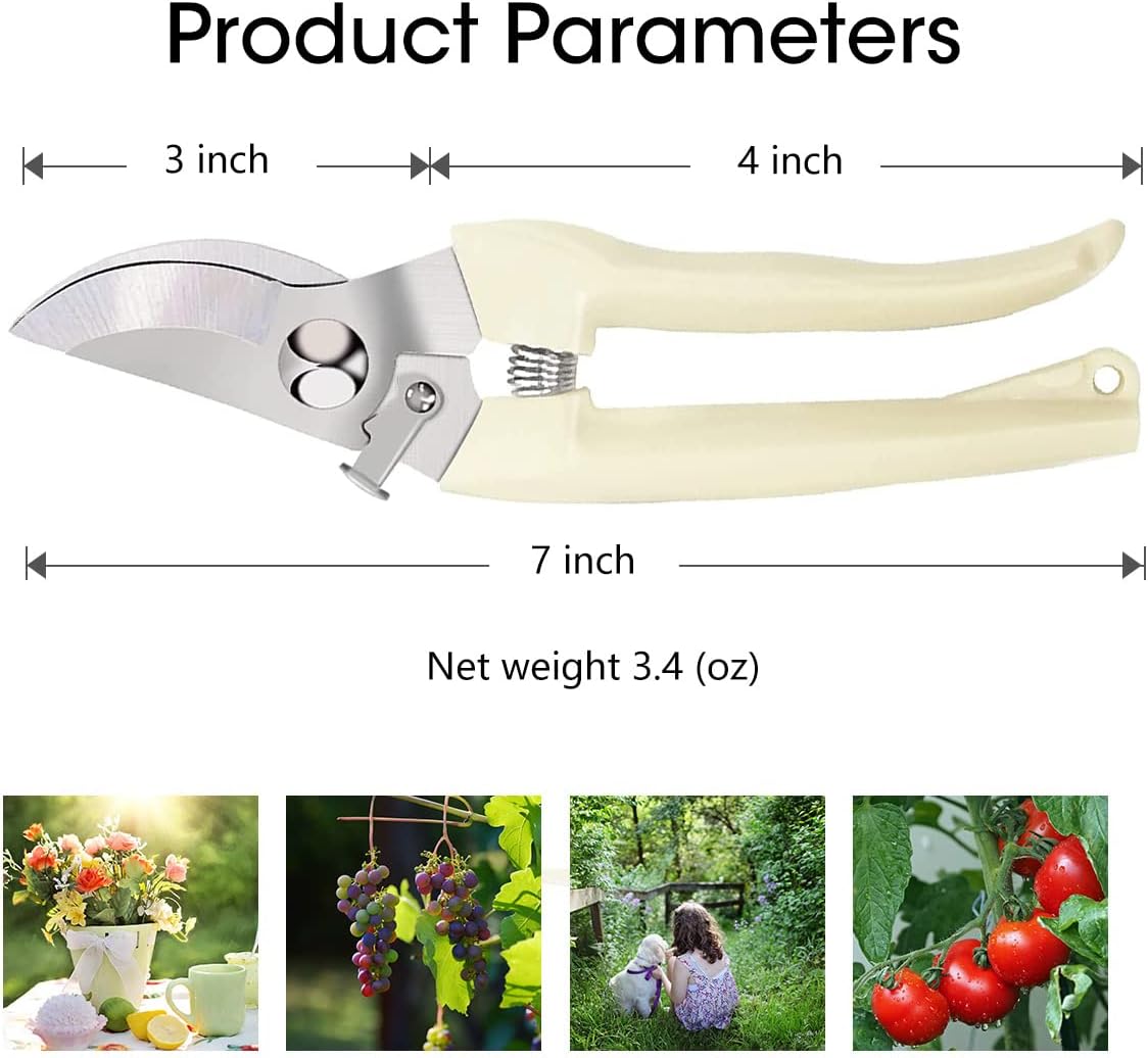 Leize Pruning Shears, Gardening Hand Pruner, Floral Shears, Strong Pruner for Flowers, Branches and Leaves (CreamA)