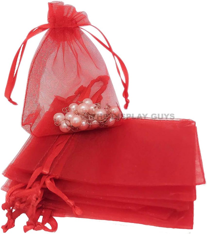TheDisplayGuys 100-Pack 3x4 Red Sheer Organza Gift Bags with Drawstring, Jewelry Candy Treat Wedding Party Favors Mesh Pouch