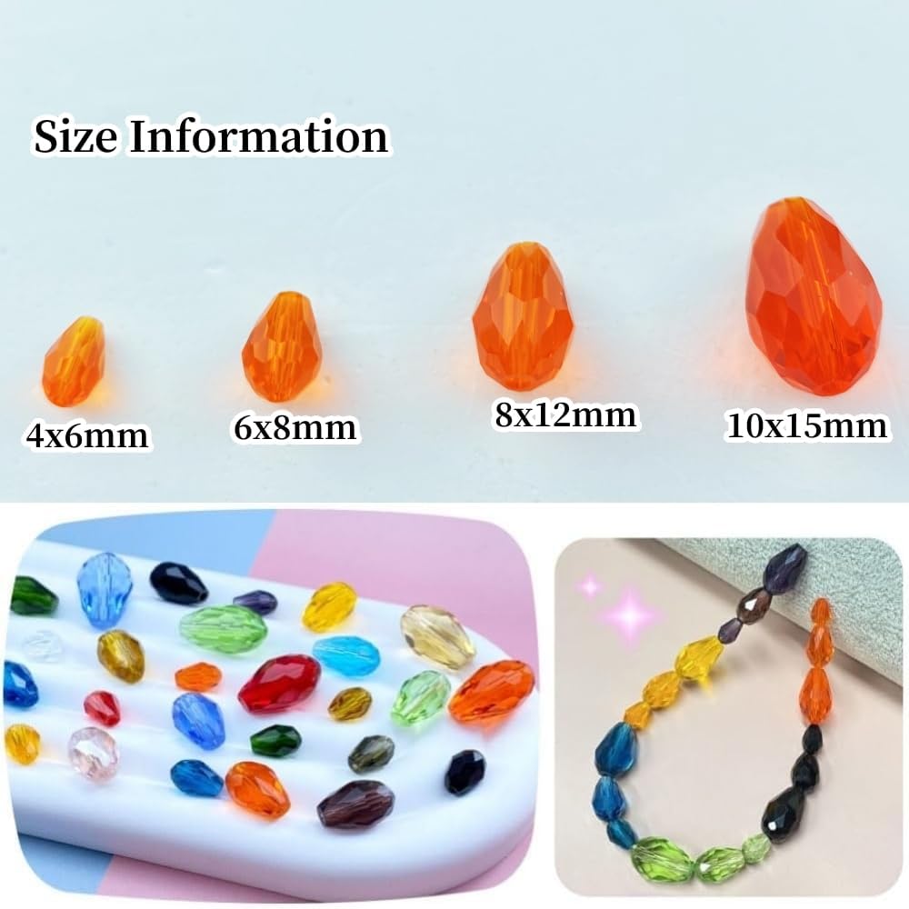 200pcs 4x6mm Teardrop Crystal Glass Beads Vertical Hole Faceted Glass Teardrop Spacer Beads for Bracelets Necklace Earring DIY Jewelry Making Craft(Orange)