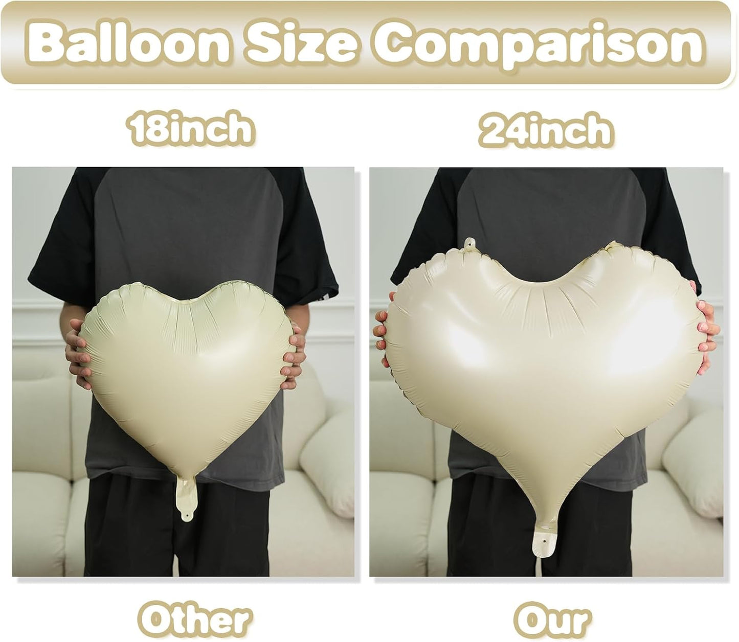 Cream White Heart Balloons,24Inch Large White Heart Foil Balloons for Valentine's Day Birthday Wedding Baby Shower Anniversary Party Decorations