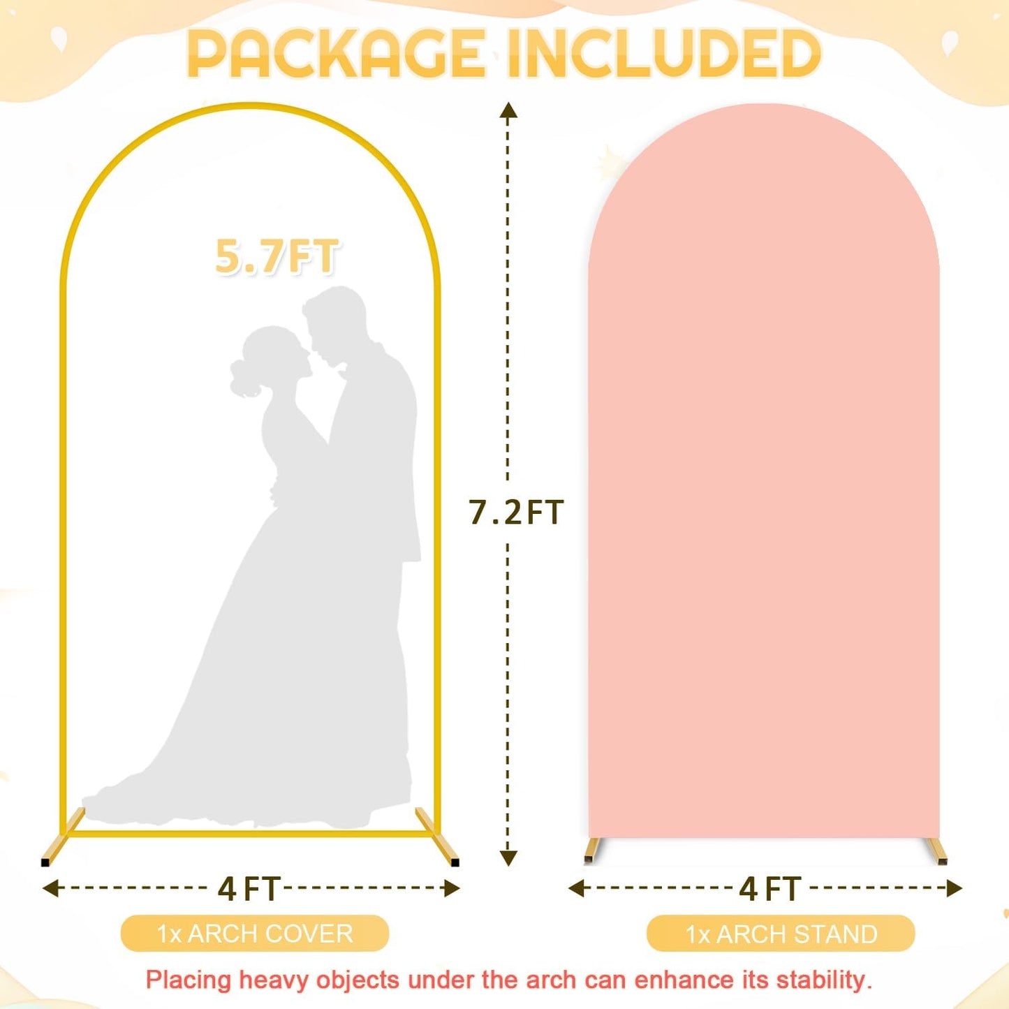 FUHSY 7.2 FT Metal Arch Backdrop Stand and Arch Cover Set Wedding Backdrop Arches Stands with Dusty Rose Spandex Arched Stand Cover for Party Birthday Ceremony Graduation Banquet Decorations