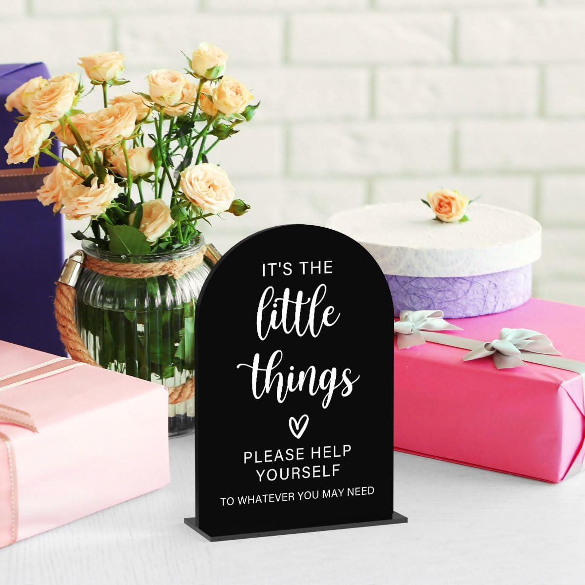 Acrylic Wedding Sign, Bridal Shower Decorations, It's the Little Things Sign for Ceremony, Modern Font Table Signs, Acrylic Table Top Signs for Wedding Reception and Event Party (Black)