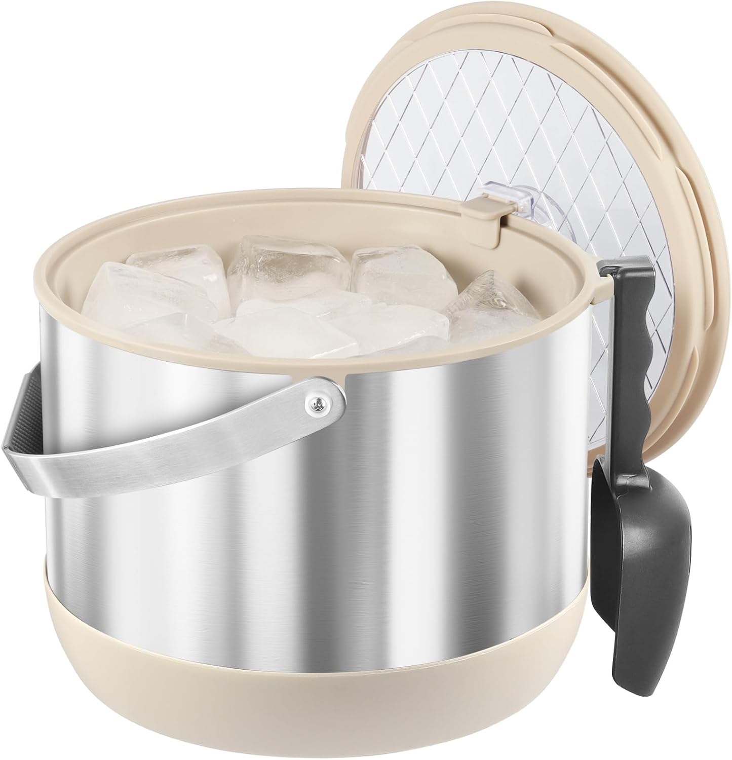 5Quart/4.8L Insulated Ice Bucket with Scoop & Lid, Double-Wall Ice Bucket,Large Party Bucket BPA Free for Cocktail Bar, Champagnes (White)