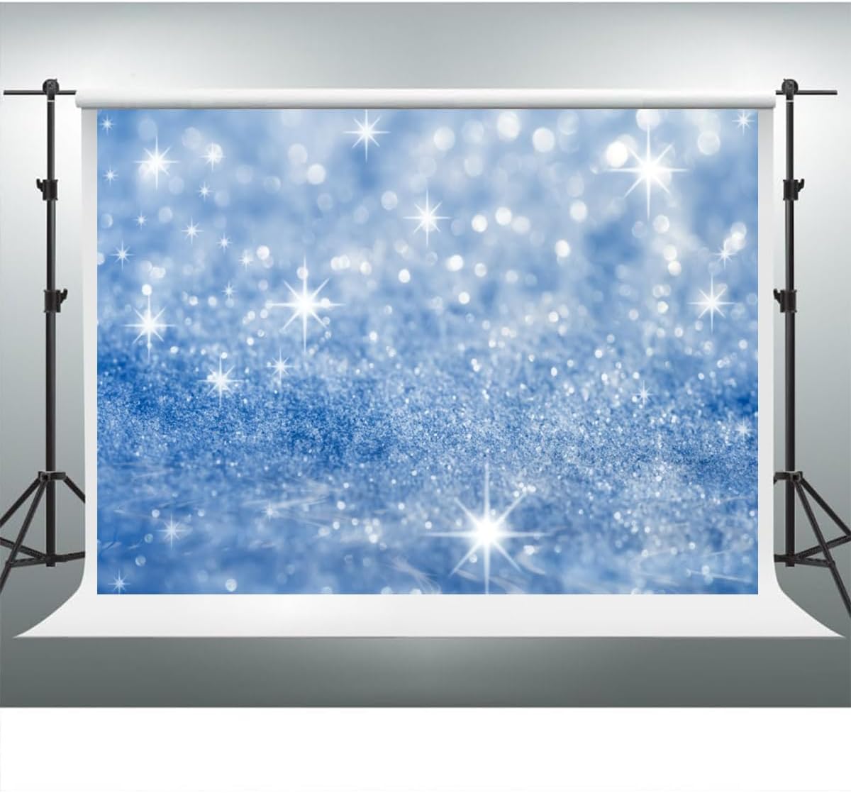 YongFoto Silver Blue Glitter Backdrop 8x6.5ft Silver Light Spots Blue Sequin Bokeh Photography Background Birthday Bridal Shower Wedding Photography Background Party Banner Portraits Photoshoot Props