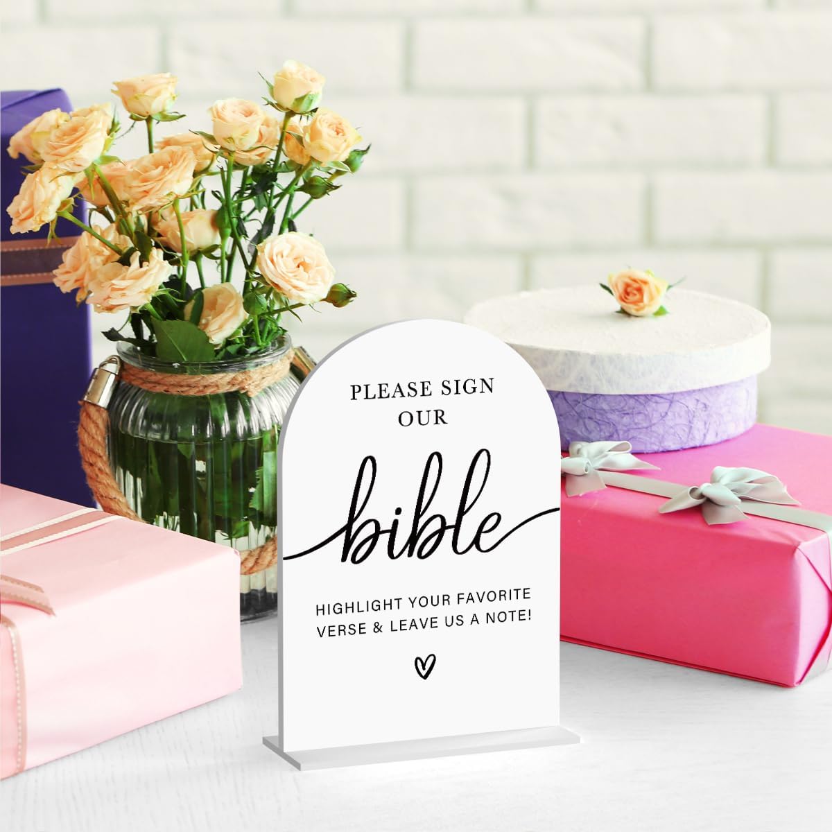 Acrylic Wedding Sign Wedding Signs for Ceremony Please Sign Our Bible Sign for Wedding Modern Calligraphy Arch Acrylic Table Top Sign for Wedding Reception and Event Party Table(white)