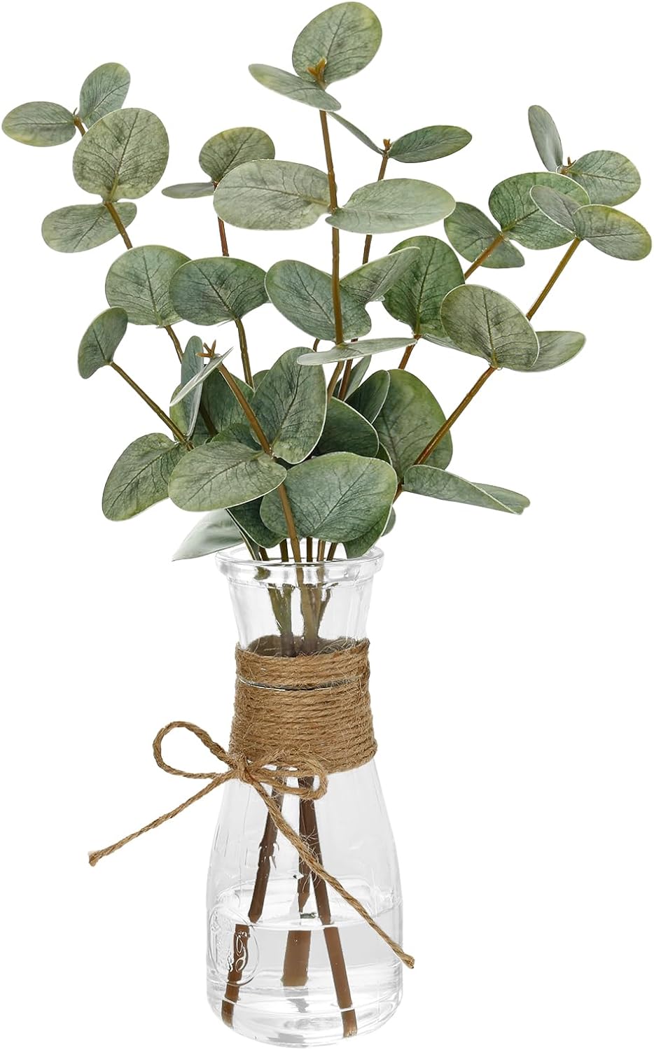 Artificial Eucalyptus Stems in Glass Vase Decorative Greenery Artificial Plant with Double Sided Green Eucalyptus Leaves for Home Office Decor (Green)