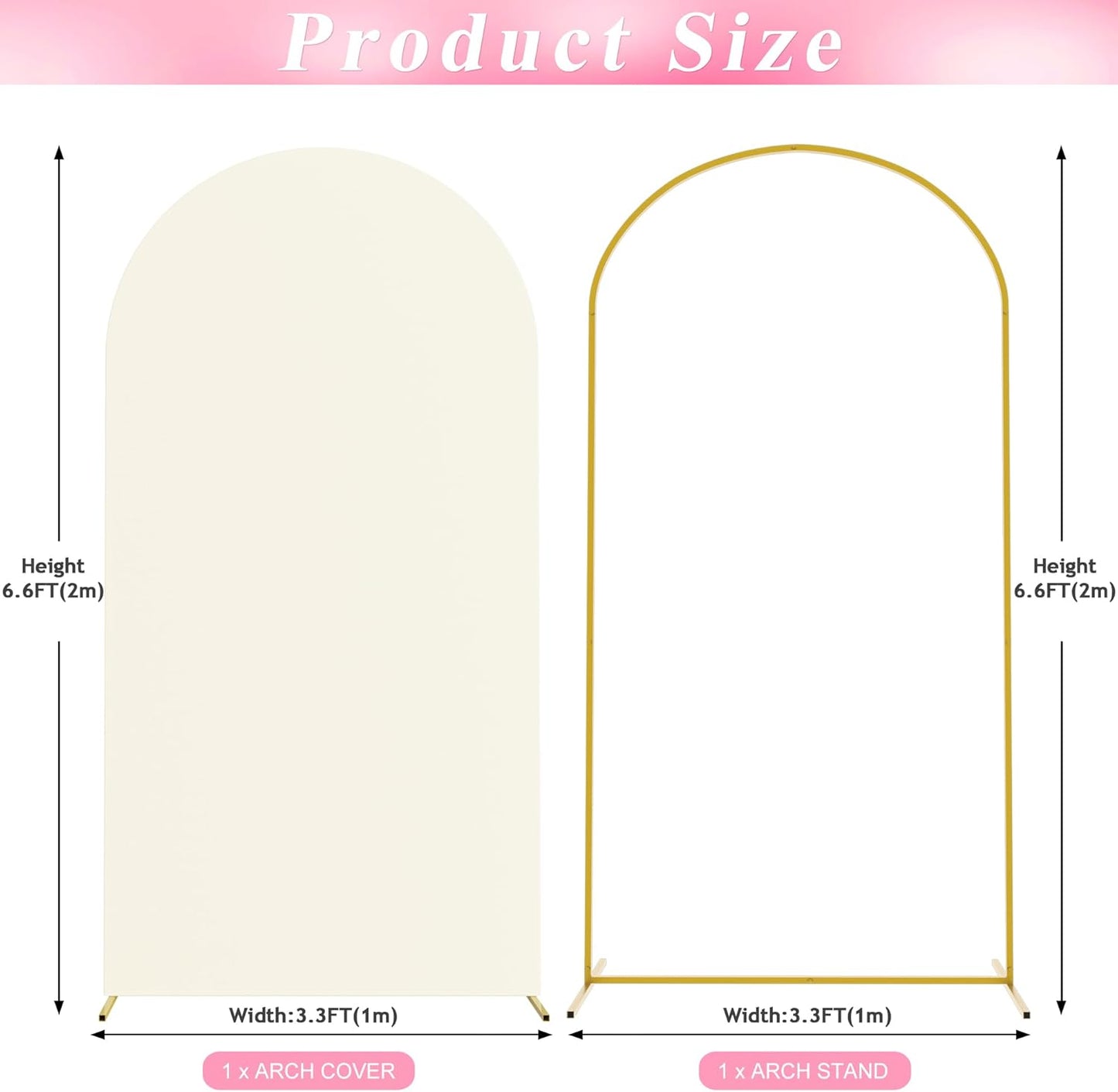 Wokceer 6.6 FT Wedding Arch Stand and Arch Cover, Metal Arch Stand with Arch Stand Cover for Birthday Party Wedding Ceremony Bridal Baby Shower Event Decor