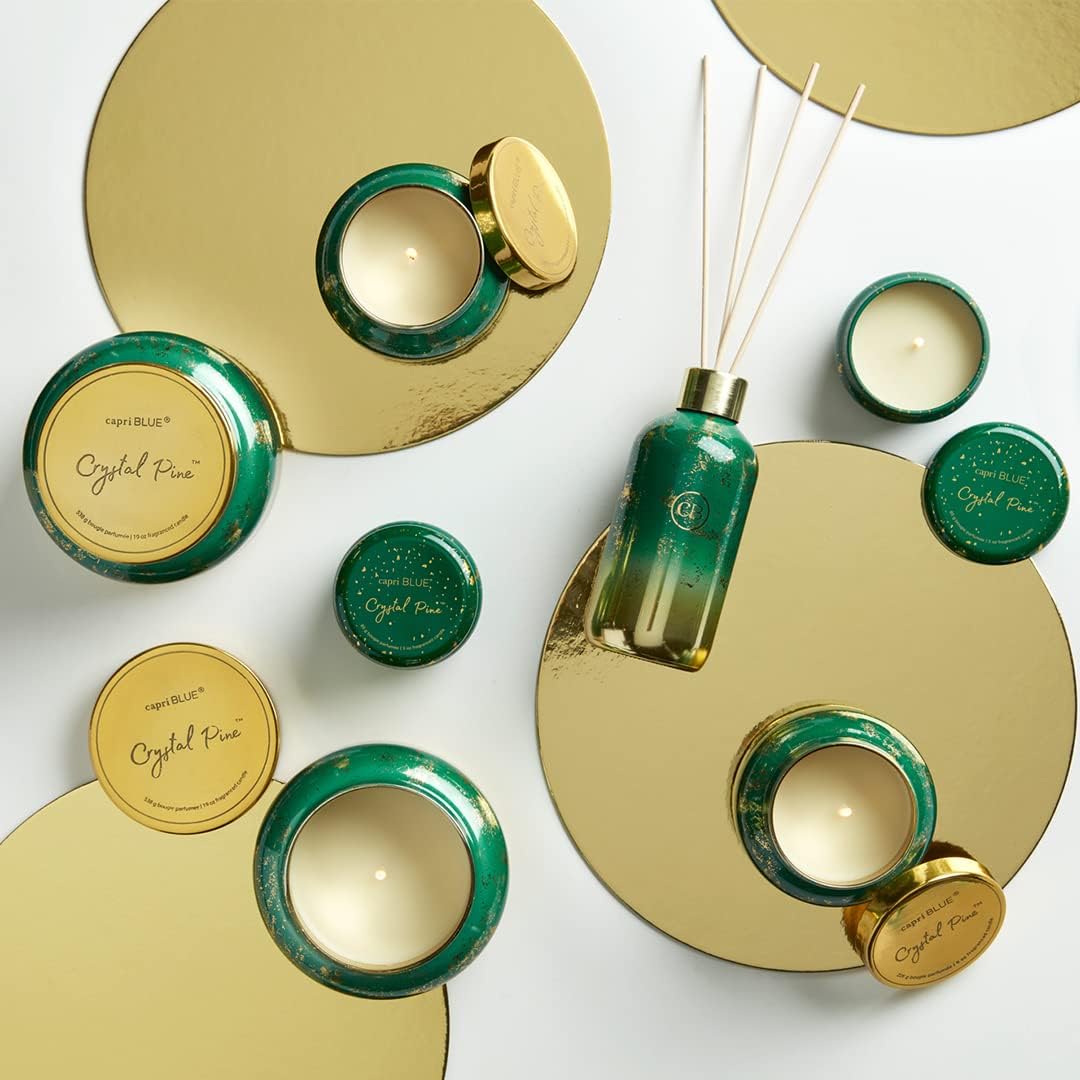 Capri Blue Glimmer Jar Candles - Luxury Holiday Scented Candles for Home - Long Lasting Soy Wax Blend - Scented Holiday & Home Decor - Crystal Pine Signature Petite Jar (8 oz)