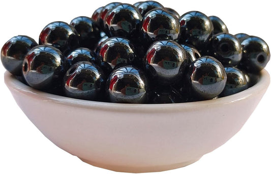 Stone Beads 10mm 60pcs Black Hematite Beads Round Loose Gemstones Beads for Bracelet Necklace Jewelry Making (10mm, 61019 Black Hematite)