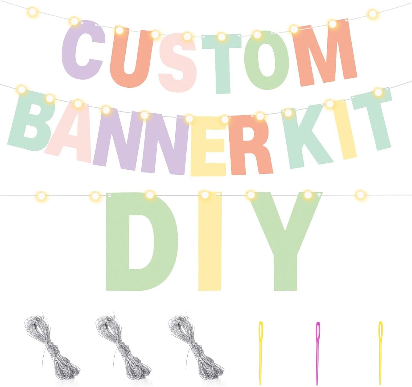 TaoBary 112 Pcs DIY Letter Custom Banner Glitter Customizable Banner Kit Including 107 Letters and Numbers 3 Rope for Valentine Birthday Party(Macaron Color)