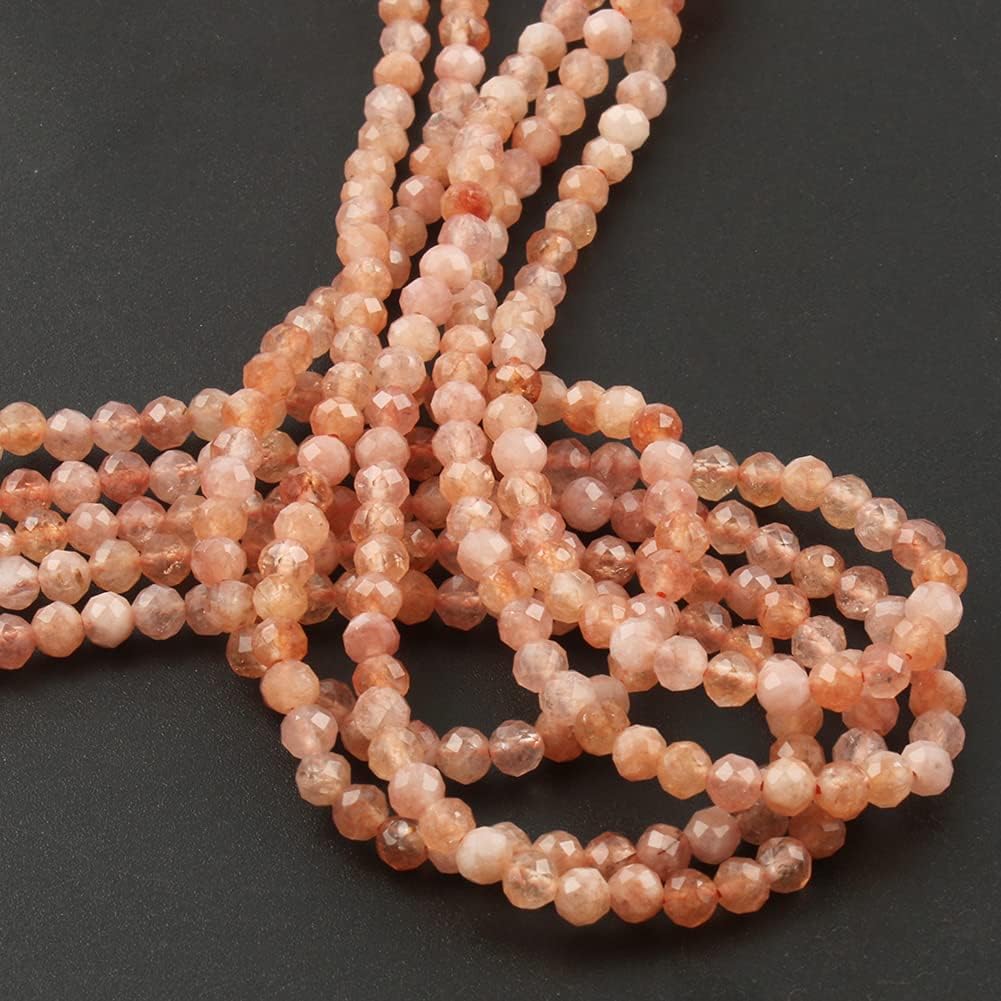 Song Xi 90pcs 4mm Natural Sunstone Gemstone Beads Faceted Round Loose Stone Beads for Jewelry Making