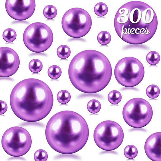300Pcs Purple Polished No Hole Faux Pearl Beads for Vase Filling Decorations, Plastic Pearls Vase Fillers, Table Scatters, Wedding Centerpiece, Home Decor, 8/14/20 mm