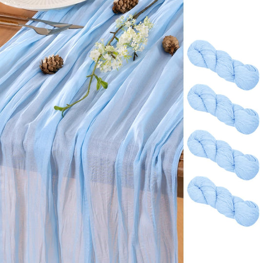 Light Blue Table Runner Cheesecloth Table Runners 4 Pack 14FT Baby Shower Decoration 160 Inches Fall Table Decor Dining Room Centerpiece Wedding Boho Baby Shower Birthday