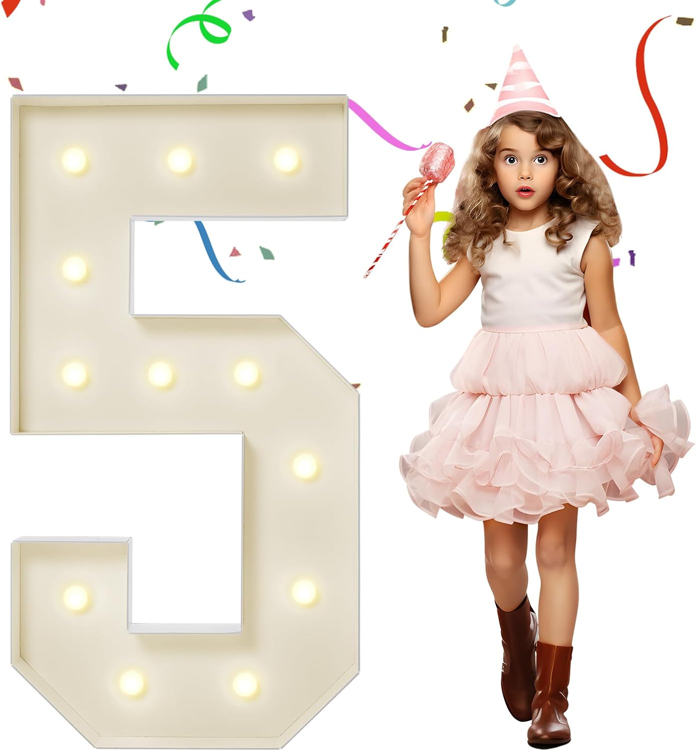 4FT Marquee Numbers, Large Light Up Numbers 5 for 5th 35th 50th Birthday Party Decorations, Giant Light Up Number for Anniversary Decor, 4 Feet Mosaic Number 5 with LED Lights DIY Kit
