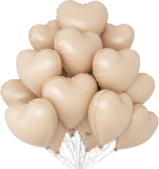 Retro Apricot Heart Balloons, 12Pcs 18 Inch Nude Caramel Helium Love Heart Shaped Neutral Balloons for Engagement Bridal Wedding Anniversary Birthday Party Baby Shower Valentines Day Decorations