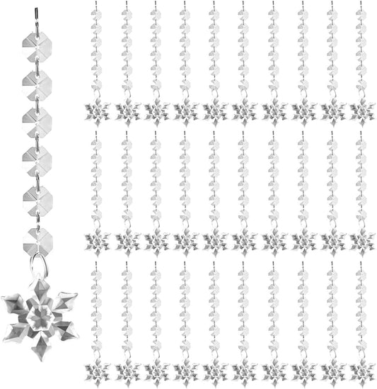 100 Pack Hanging Crystals - Clear Acrylic Prisms Pendant Ornaments for Christmas Tree, Centerpieces, Chandelier, Window & Home Decor, Ideal for Weddings, Parties Decorations (Snowflake)