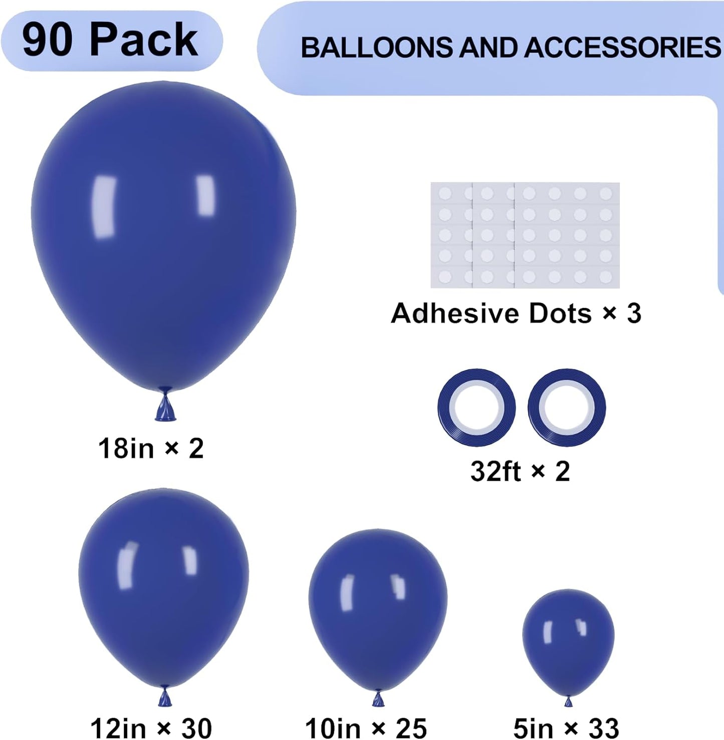 90pack Navy Blue Balloons Different Size 18/12/10/5 Inch Dark Blue Balloon Garland Arch Kit for Graduation, Wedding, Birthday, Baby Shower, Gender Reveal, Anniversary Party Decorations