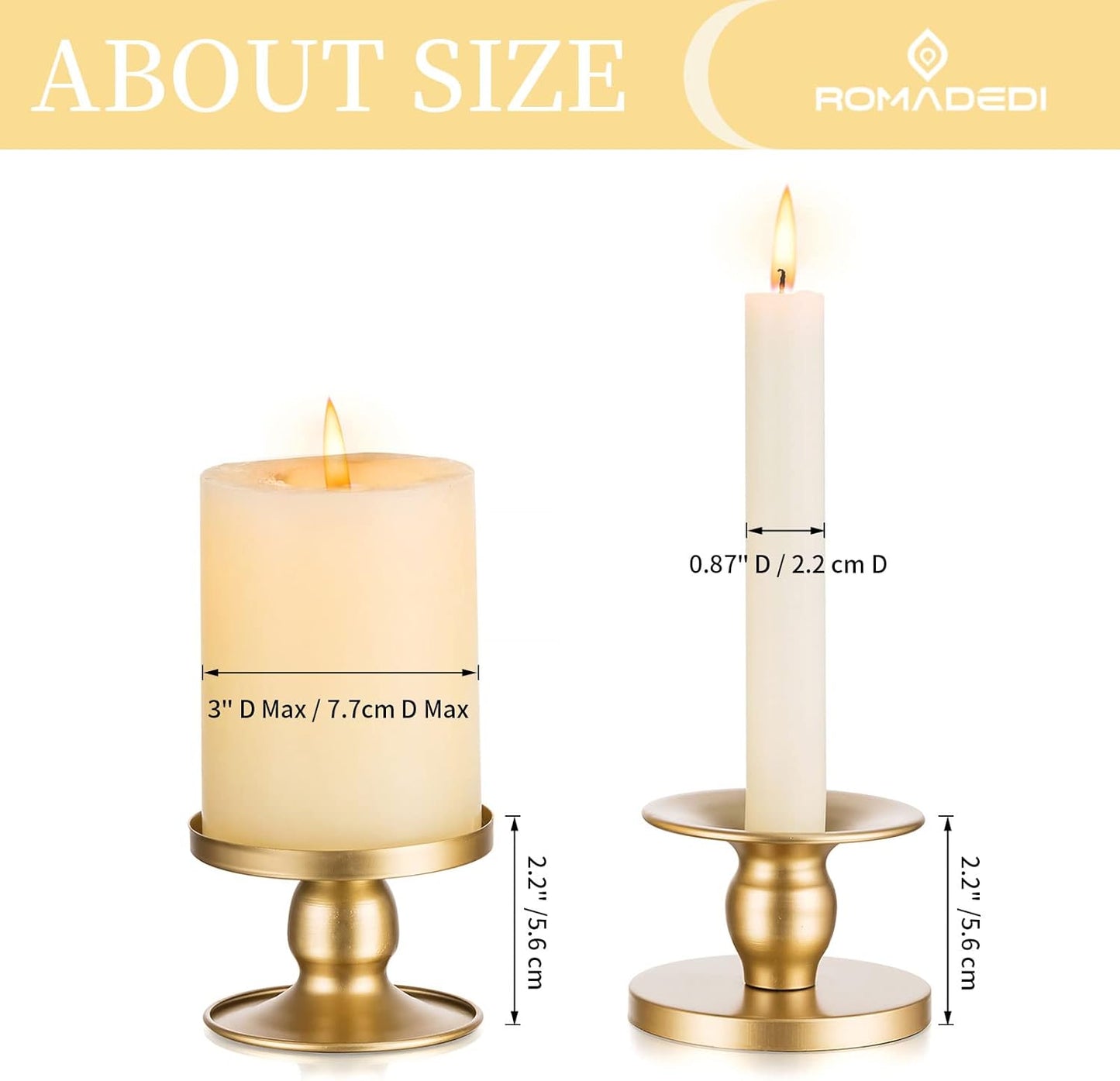 Candle Holders for Pillar Candles, Romadedi Gold Pillar & Taper Candle Holder, Small Metal Candle Stick Candle Holder for Wedding, Dining Room Table Centerpiece, Holiday Decor, 4 Pcs