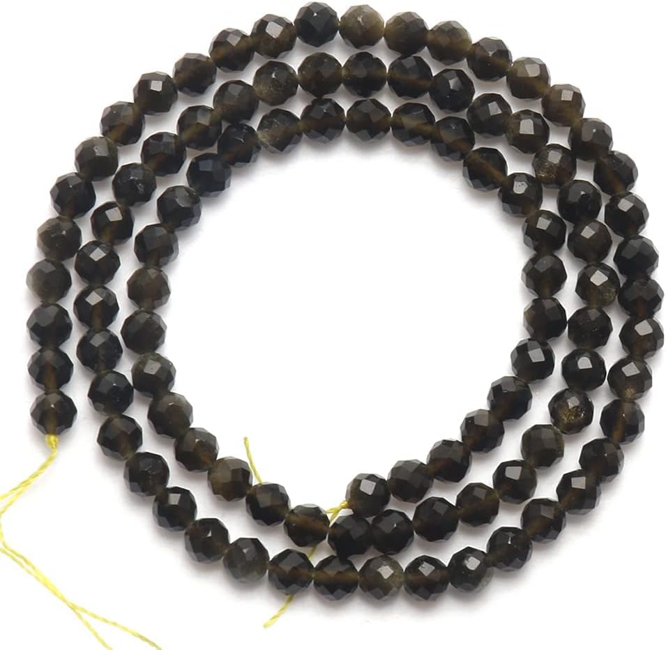 Song Xi 180pcs 2mm Natural Gold Obsidian Gemstone Beads Faceted Round Loose Stone Beads for Jewelry Making