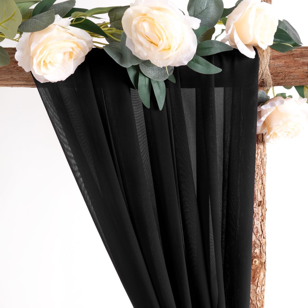 Socomi Wedding Arch Draping Fabric 2 Panels 29" x 18Ft Black Sheer Curtain Drapes 6 Yards for Wedding Baby Shower Ceremony Birthday Party Decoration