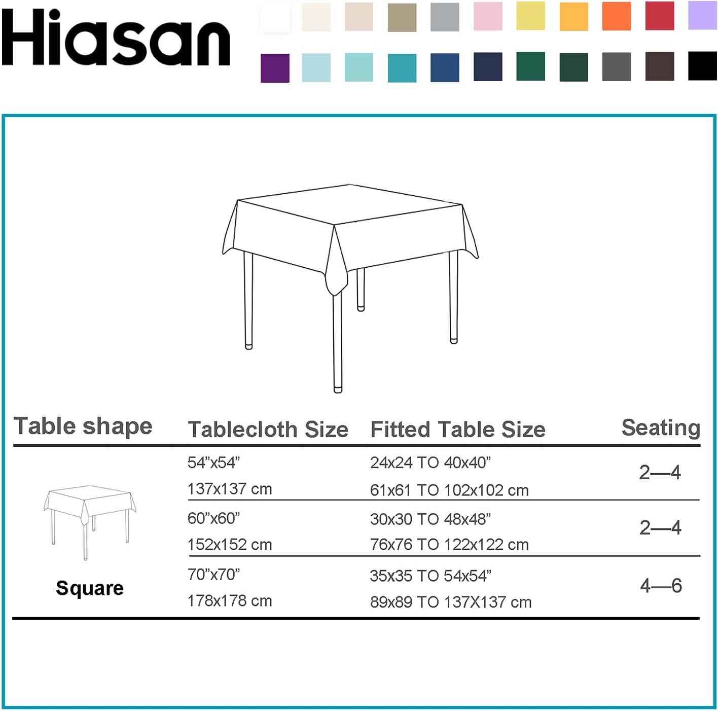 Hiasan White Square Tablecloth - Waterproof and Spillproof Washable Fabric Table Cloth for Dining Room Kitchen, 70 x 70 Inch