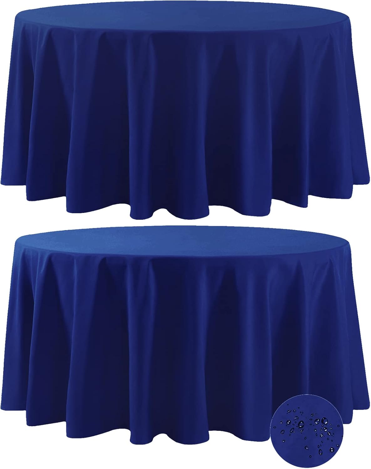 Fokitut 2 Pack Waterproof Round Tablecloth, 108 Inch, Stain Resistant and Wrinkle Polyester Table Cloth, Fabric Table Cover for Kitchen Dining, Wedding, Party, Holiday Dinner-Royal Blue