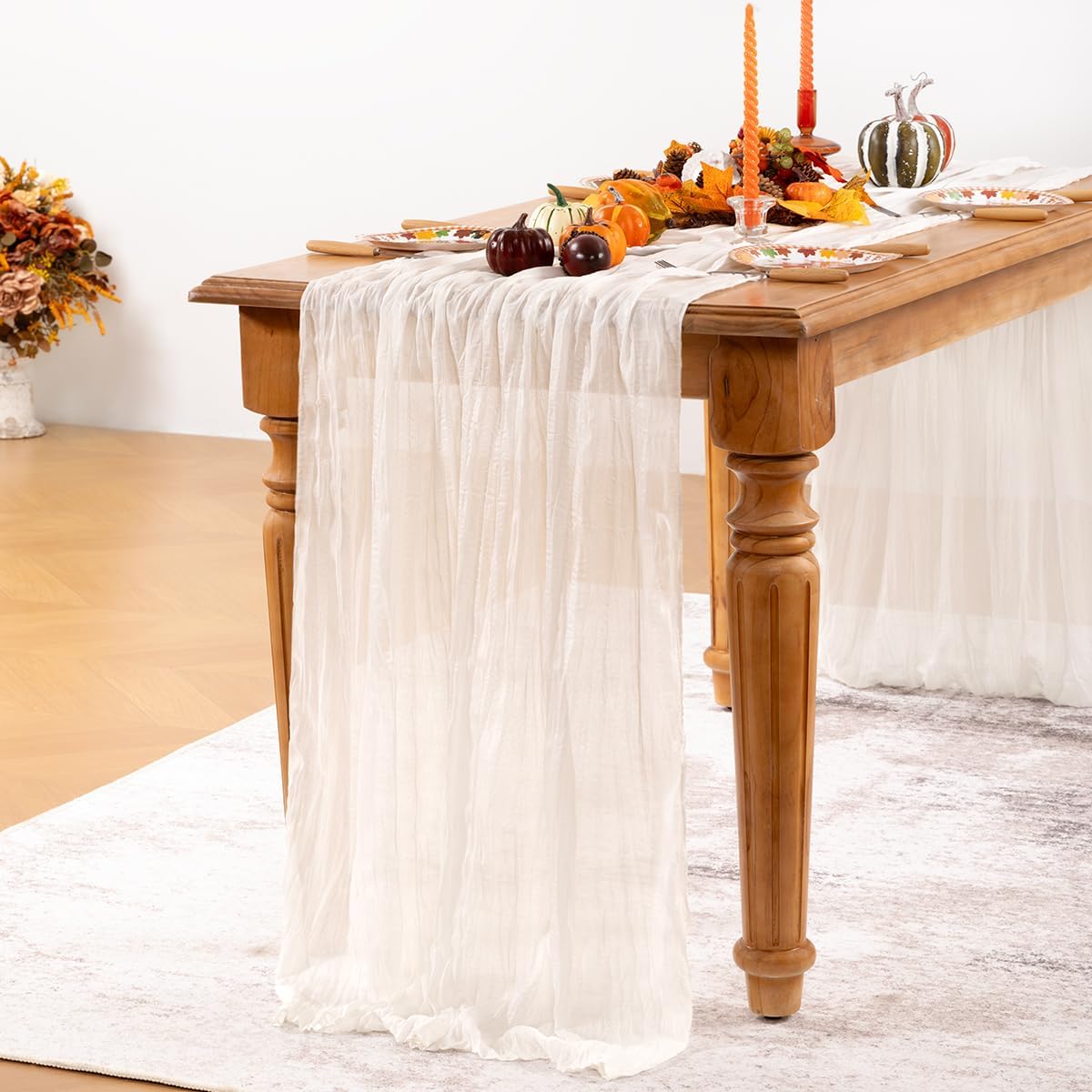 Ivory White Cheesecloth Table Runner 6 Pack Fall Table Runners Boho Gauze 120 Inches White Cheese Cloth Fall Table Decorations for Thanksgiving Weddings Bridal Baby Shower