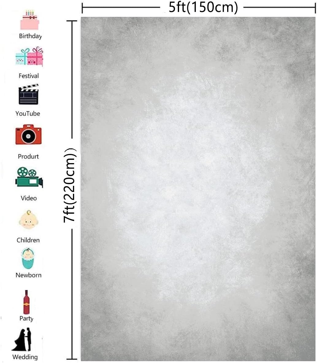 5x7ft Grey Portrait Photography Backdrops Solid Texture Abstract Photo Background for Photoshoot