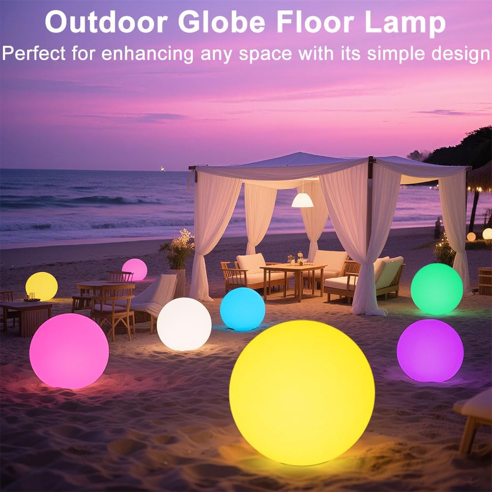 20-in LED Glowing Ball Light, Large Rechargeable LED Globe Orb Light w/Remote, Dimmable RGB Color Changing Globe Floor Lamp, Indoor/Outdoor Waterproof Mood Lamp for Home Garden Patio Lawn Party Decor